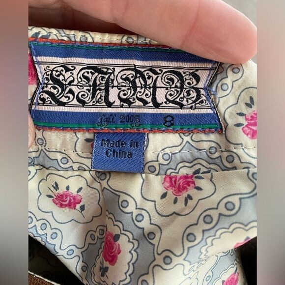 L.A.M.B. Skirt Women Sz  8  copper draped Bow Shimmer Gold Cotton Blend Straight - Picture 2 of 15